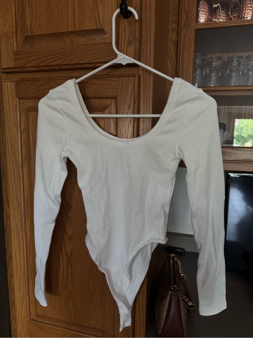 T.J.Maxx White Long-Sleeve Scoop Neck Bodysuit